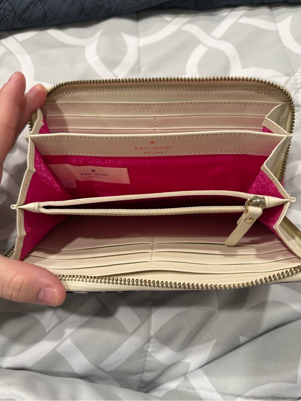 kate spade Leopard Patent Zip Wallet with Hot Pink Pull - Picture 3 of 7